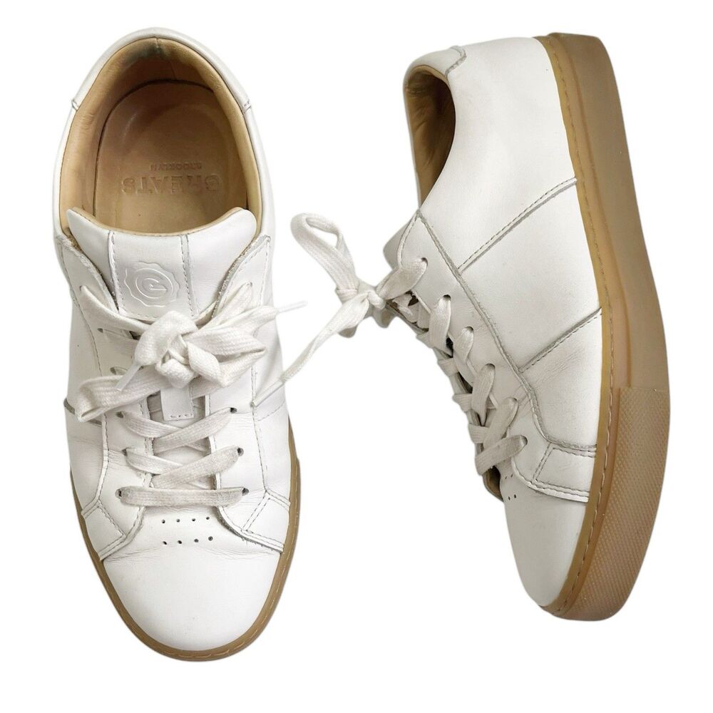 GREATS Brooklyn Low Top Sneakers White Leather Gum Sole Women’s Size 8